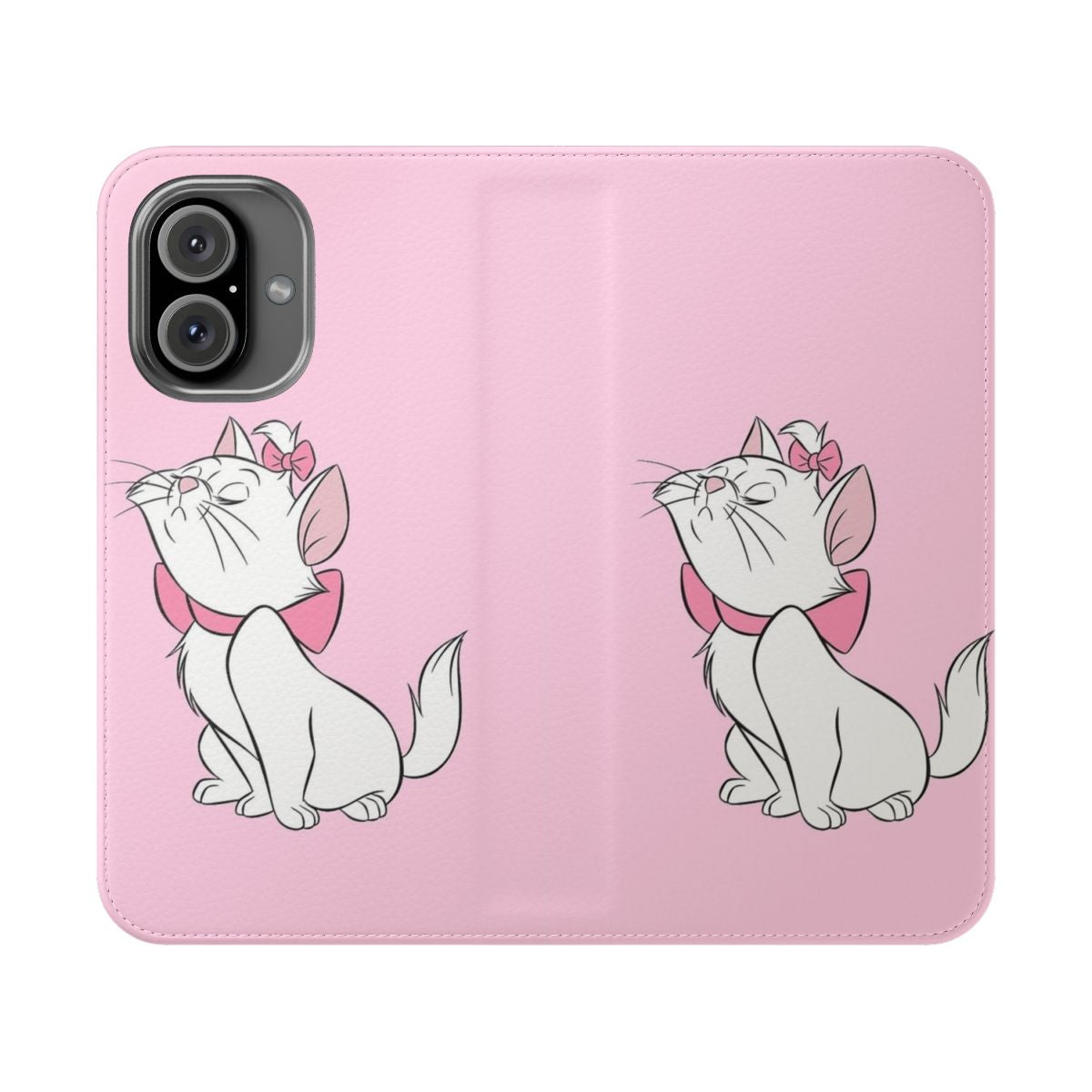 Cute cartoon cat character Marie from Aristocats on a pink and yellow flip cover phone case