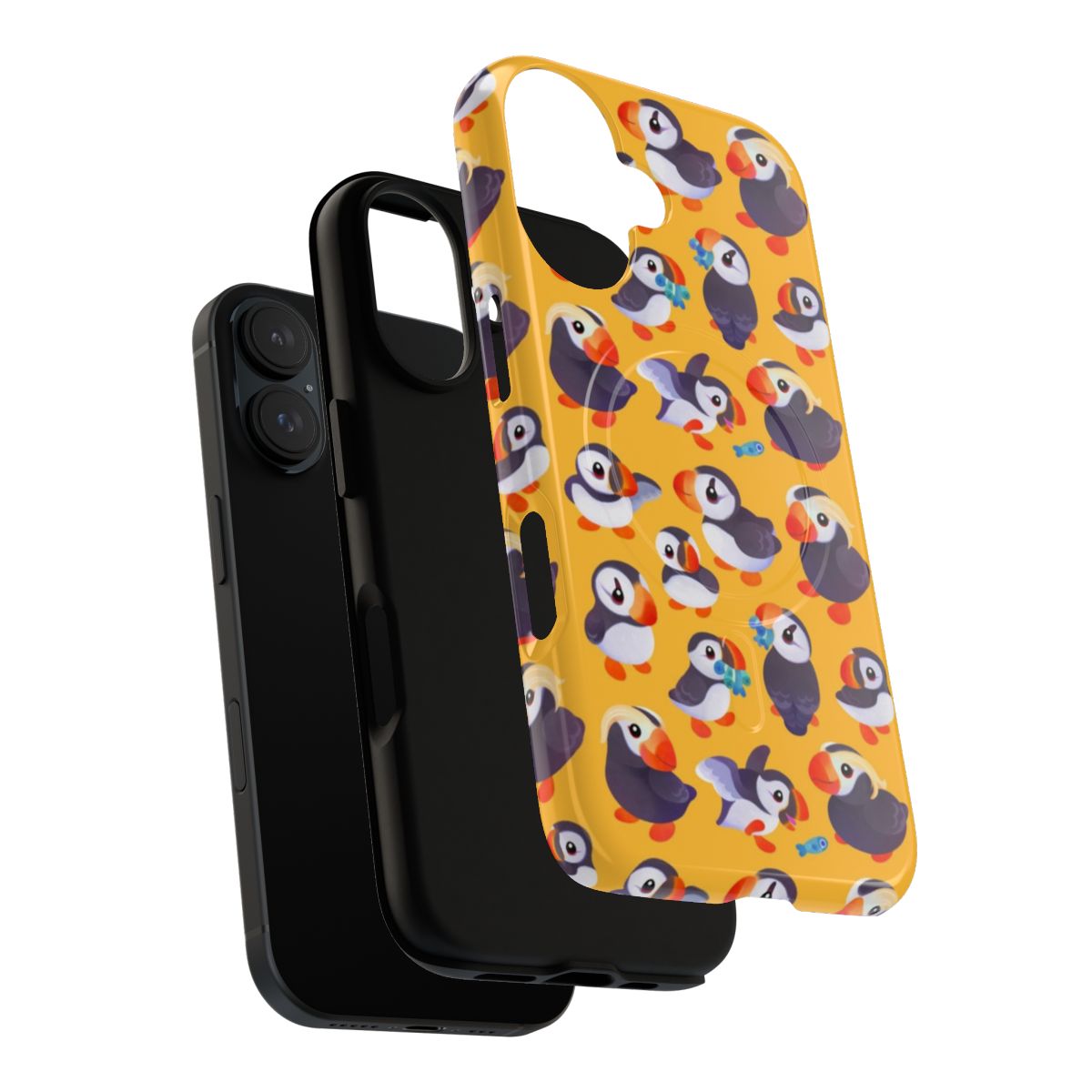 Bright yellow puffin phone case with a cute, kawaii design for bird enthusiasts - Layers