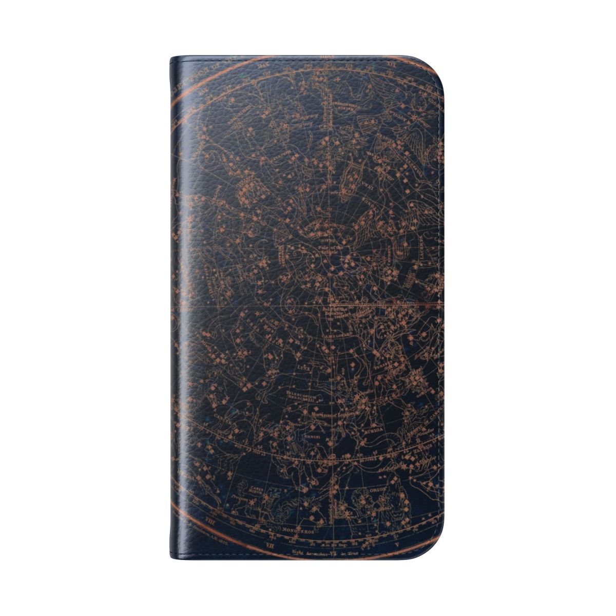 Flip cover phone case featuring constellations of the northern night sky - Folded Back