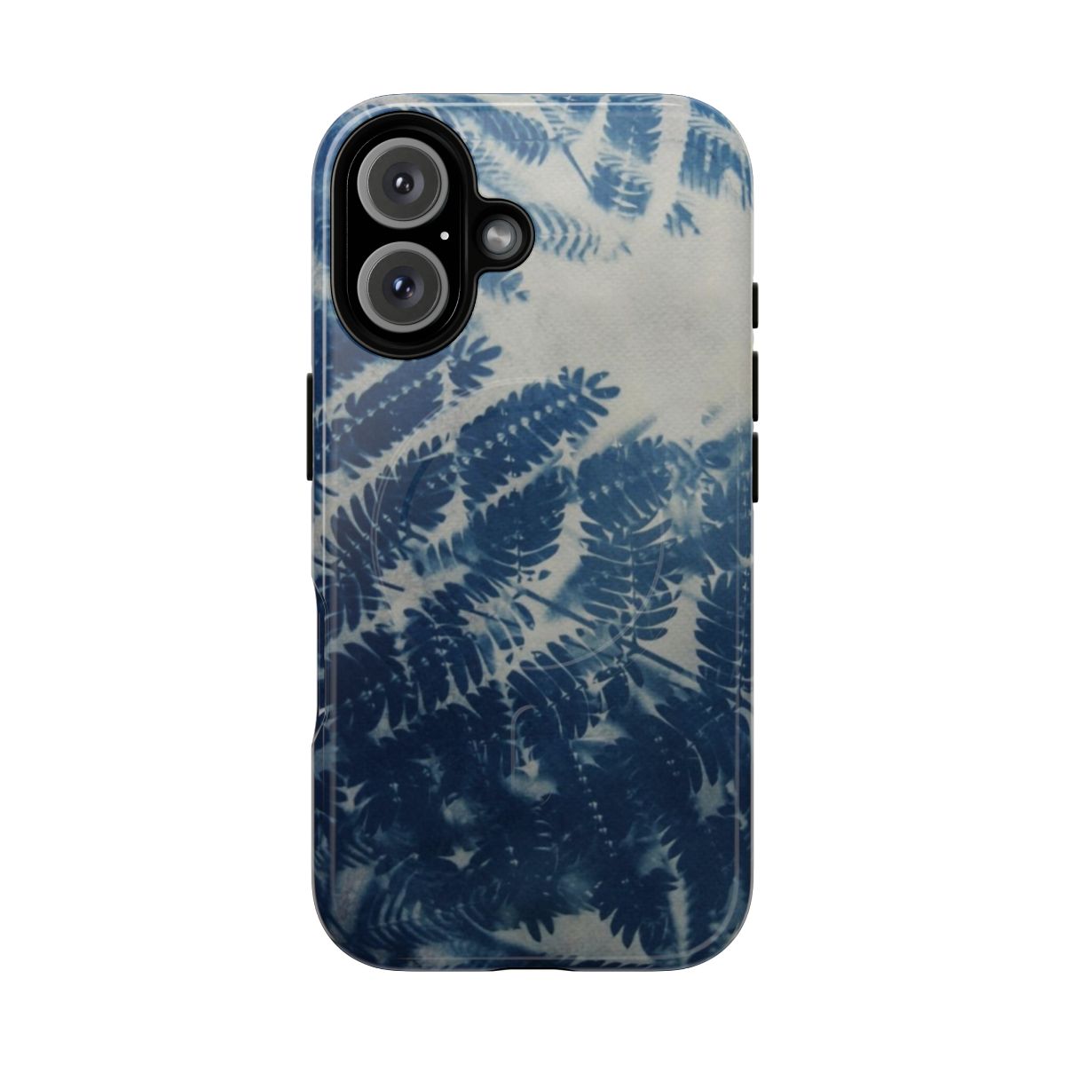 Fern cyanotype phone case with double exposure leaf design