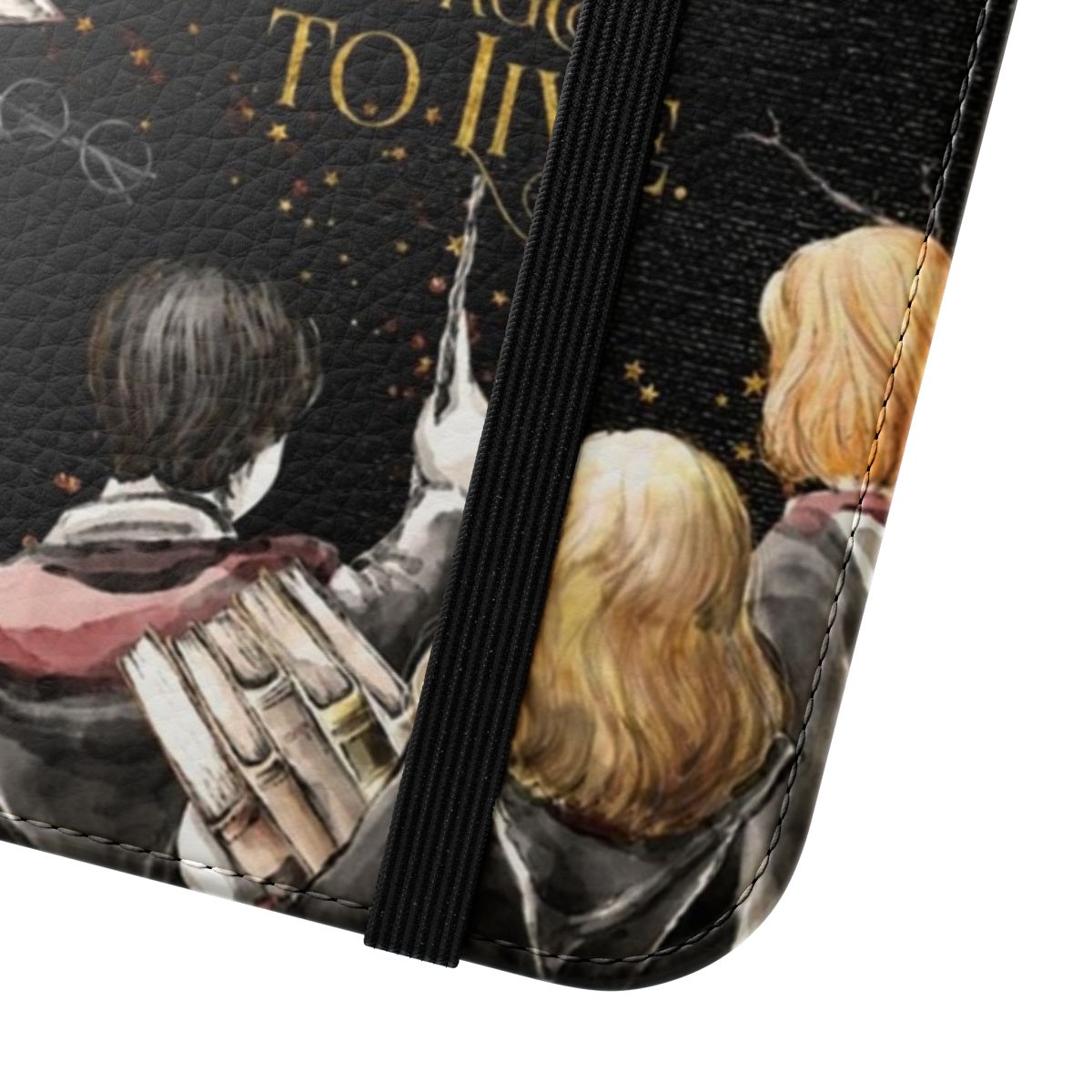 A high-quality flip cover phone case featuring a magical book-inspired design, perfect for book lovers. - Close Up