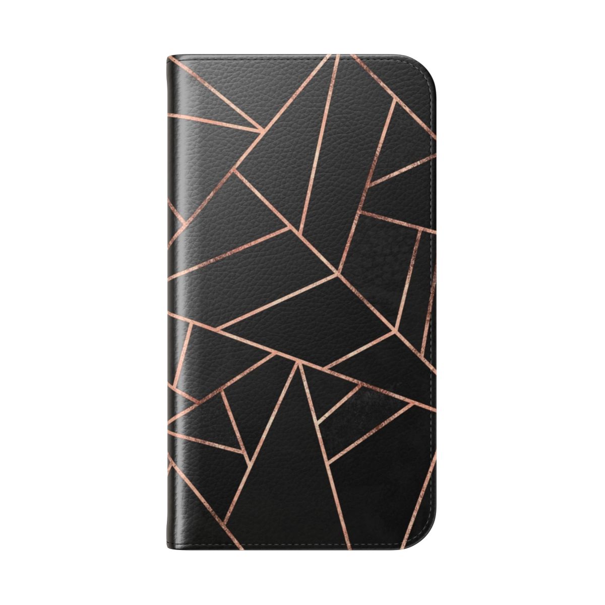 Minimalist dark modern geometric abstract flip phone case in black and rose gold colors - Folded Back