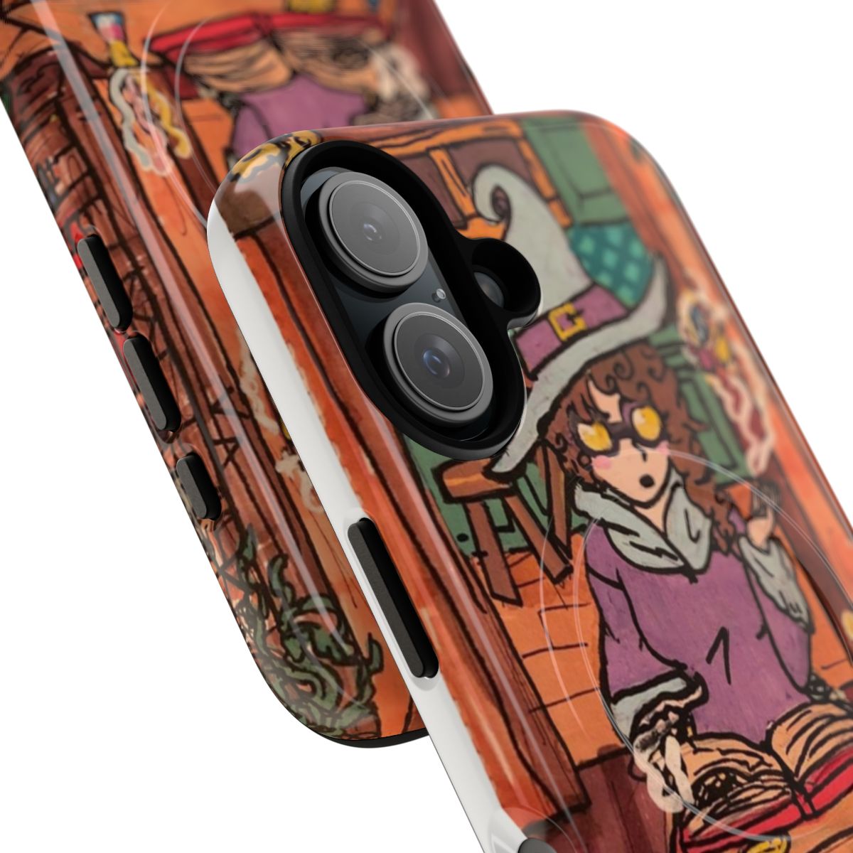 Spellcasting witch themed phone case with a magnetic closure and tough design - Detail