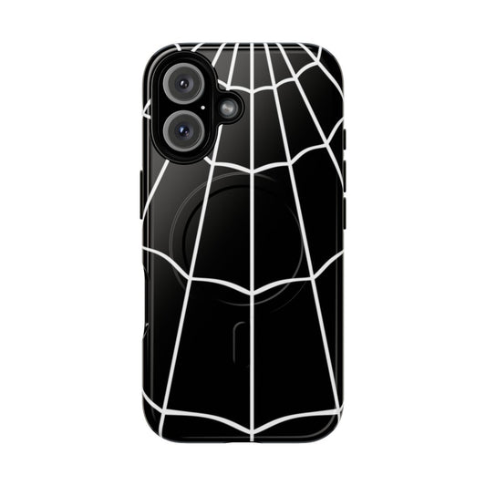 Black and white spider web patterned magnetic tough phone case