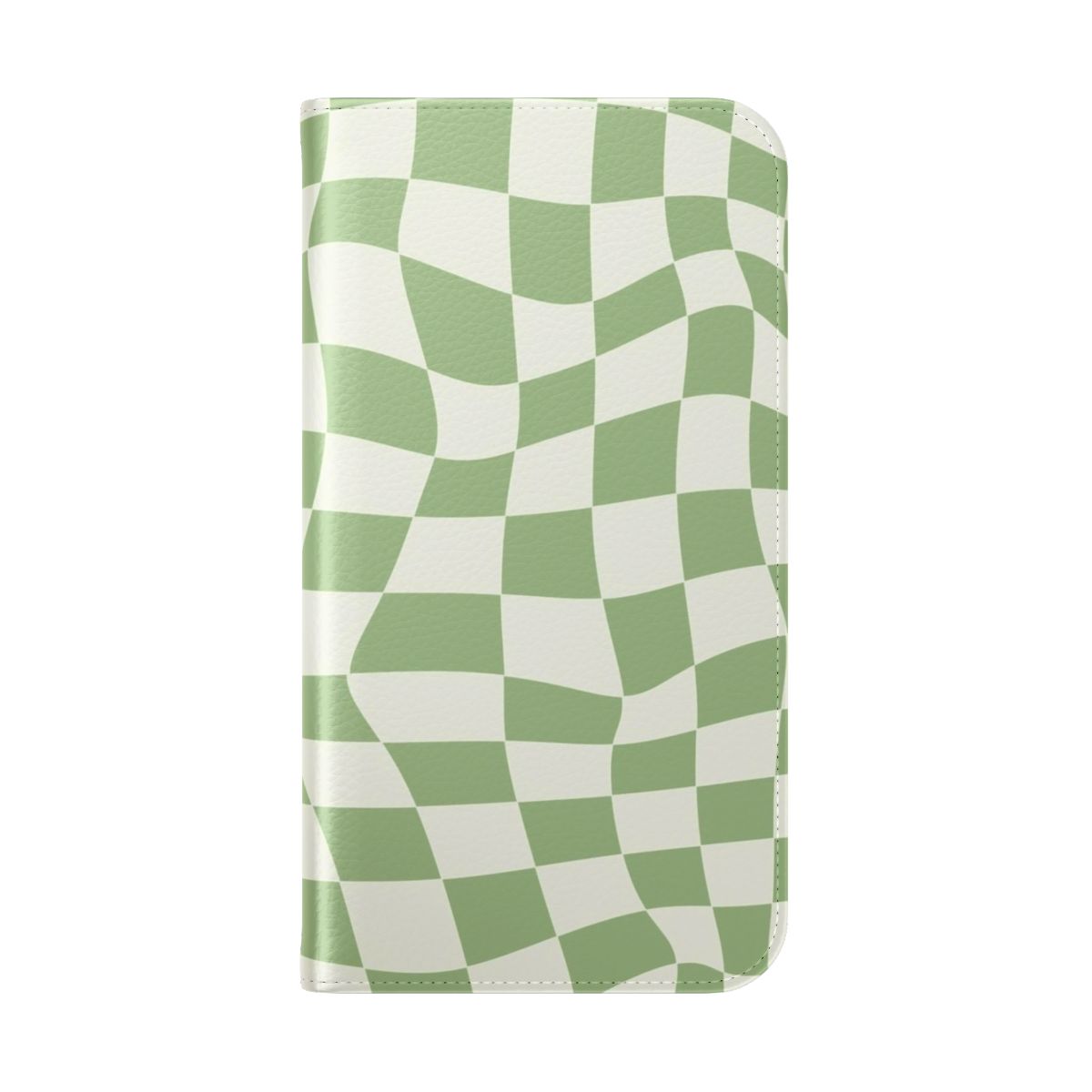 Sage green liquid warped checker pattern phone case - Folded Back