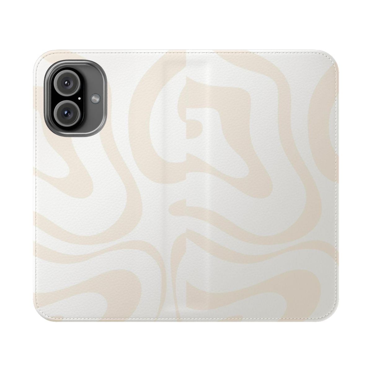 A modern abstract design in soft white and light beige colors on a phone case.