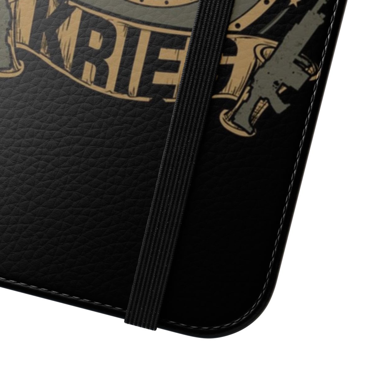 Warhammer 40K-inspired flip cover phone case with Krieg Imperial Guard crest design - Close Up