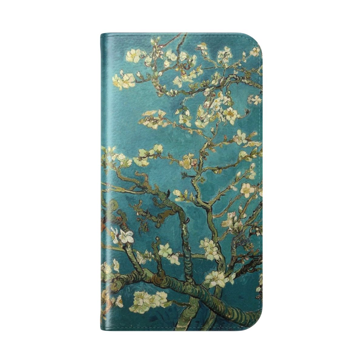 Impressionist art flip cover phone case featuring a classic painting of the Blossoming Almond Tree by Vincent van Gogh - Folded Back