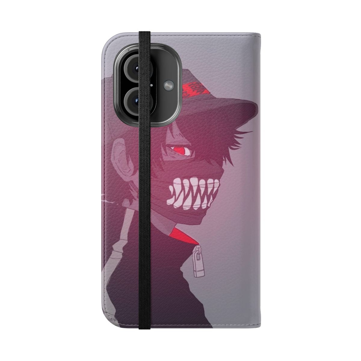 Fanged horror flip cover phone case with teeth and monster design - Folded Front