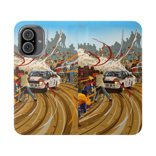 Audi Quattro-inspired flip phone case featuring vintage group B rally artwork