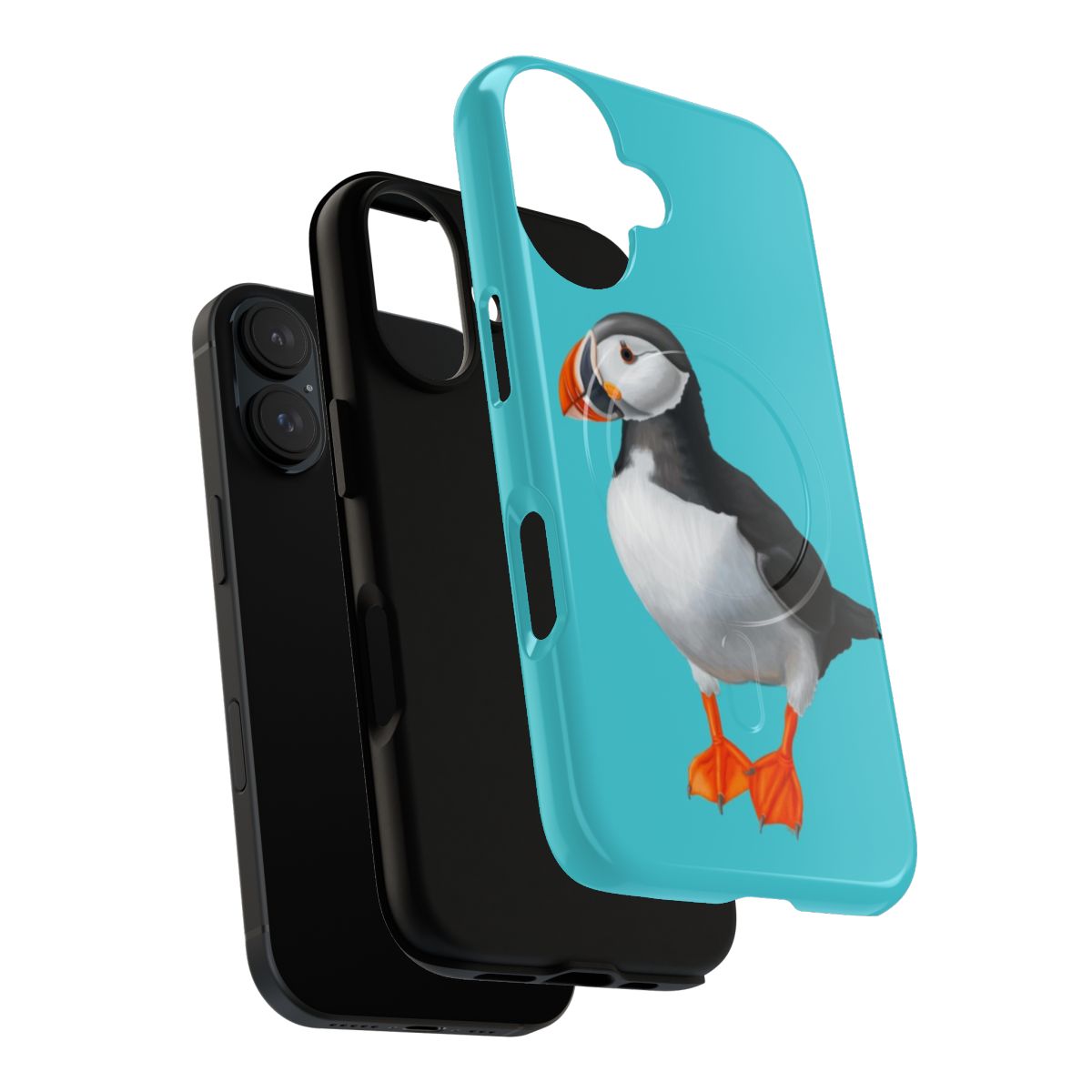 Vibrant artistic illustration of an Atlantic puffin bird on a magnetic, tough phone case - Layers