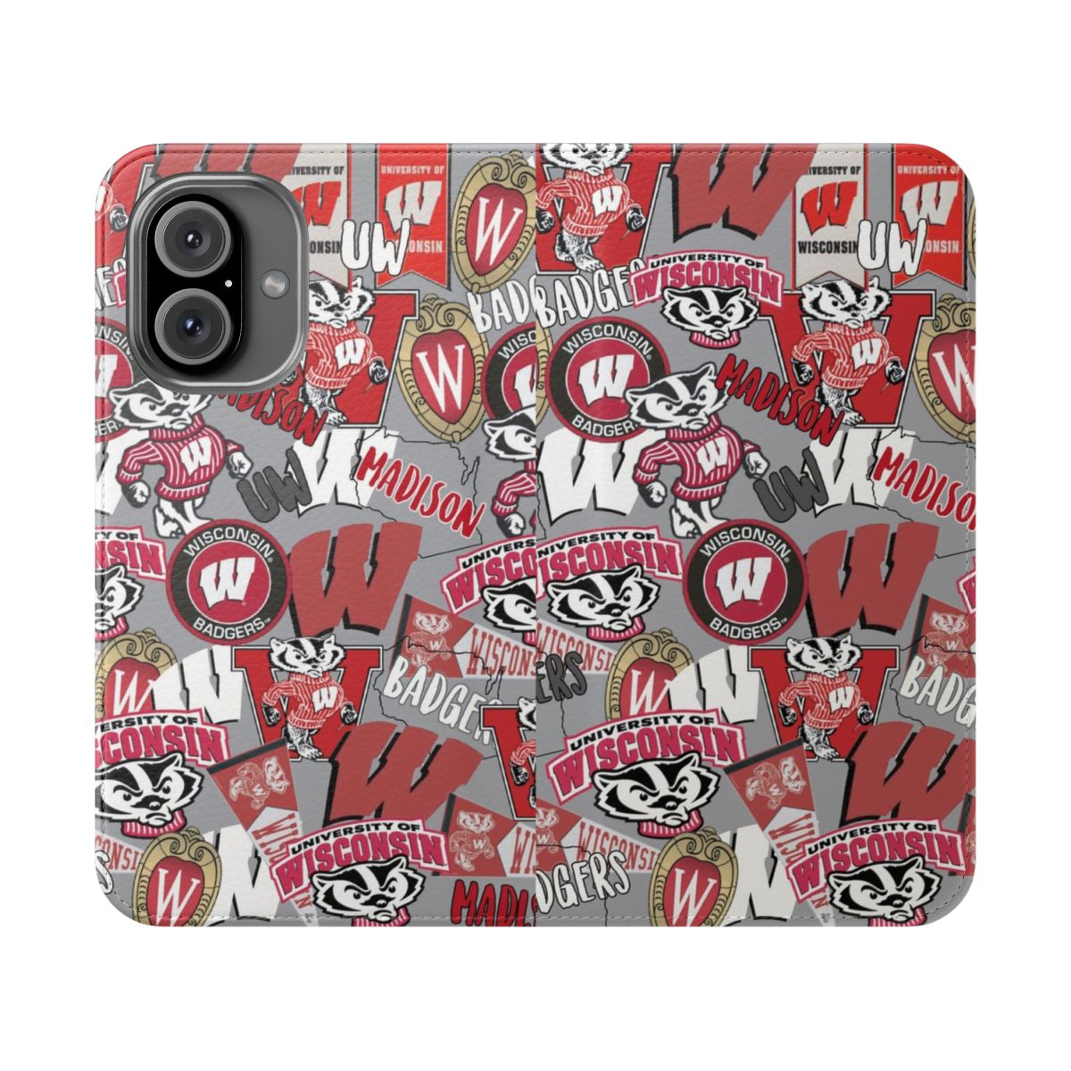 University of Wisconsin Badgers phone case featuring the team colors and logo