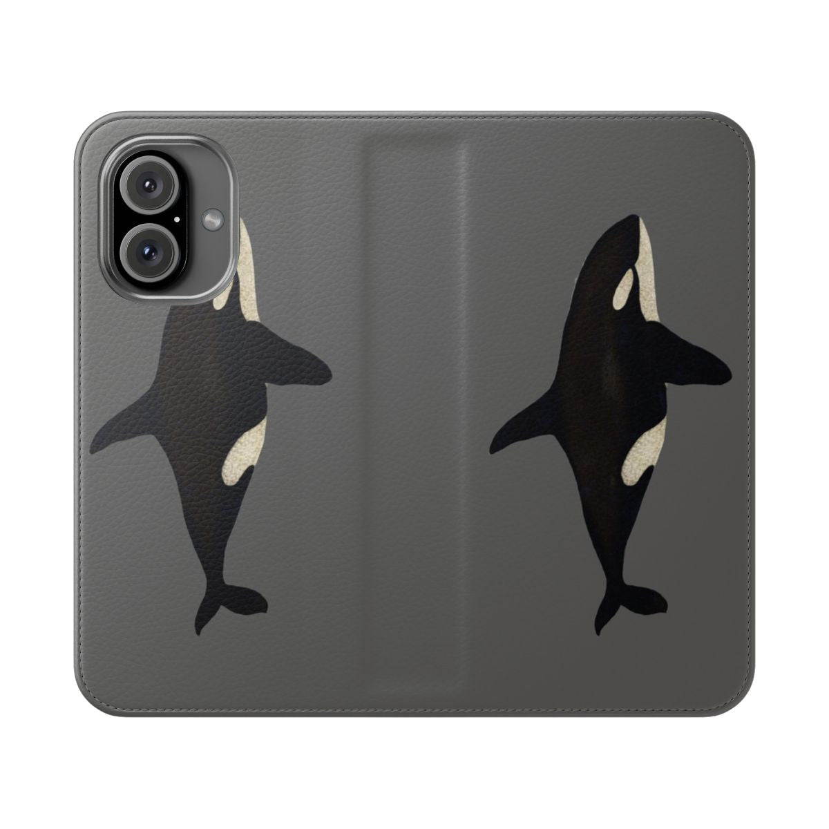 Artistic watercolor illustration of a killer whale on a smartphone flip cover case