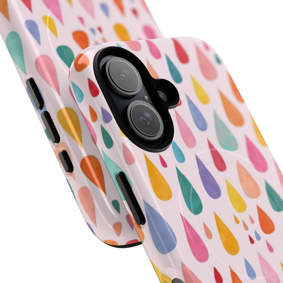 Colorful phone case with abstract rainbow raindrop pattern - Detail