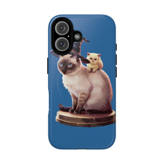 Magnetic tough phone case with a whimsical design featuring a black cat and spooky elements