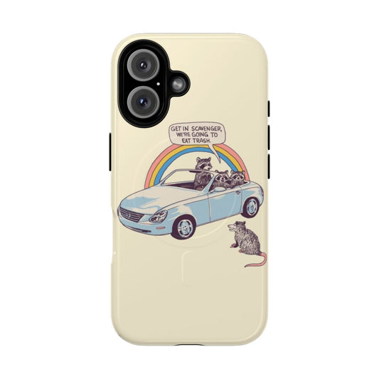 Colorful phone case with retro 80s/90s inspired animal meme design