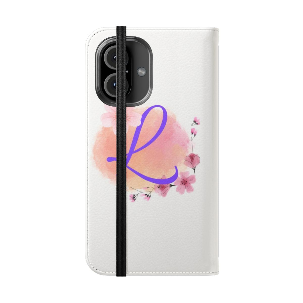 Personalized phone case with elegant letter L initial design - Folded Front