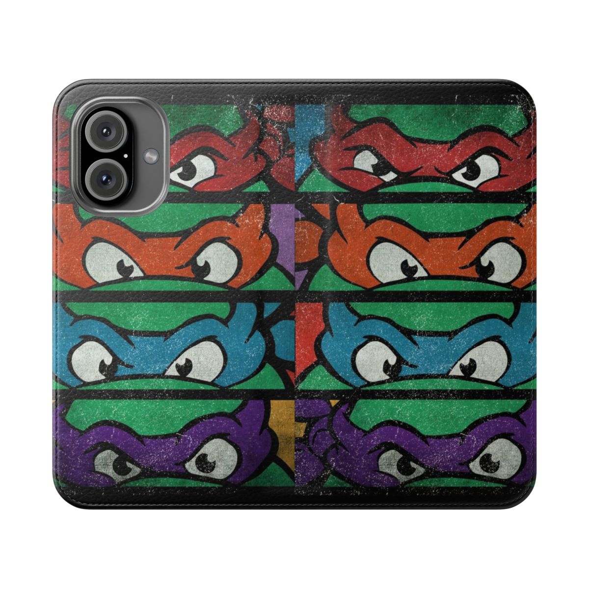 Vintage 90s cartoon-inspired green shell phone case featuring the Teenage Ninja Turtles