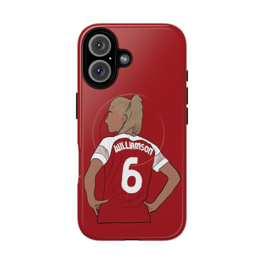 A custom phone case featuring Leah Williamson, a player for Arsenal Ladies and the England national team.