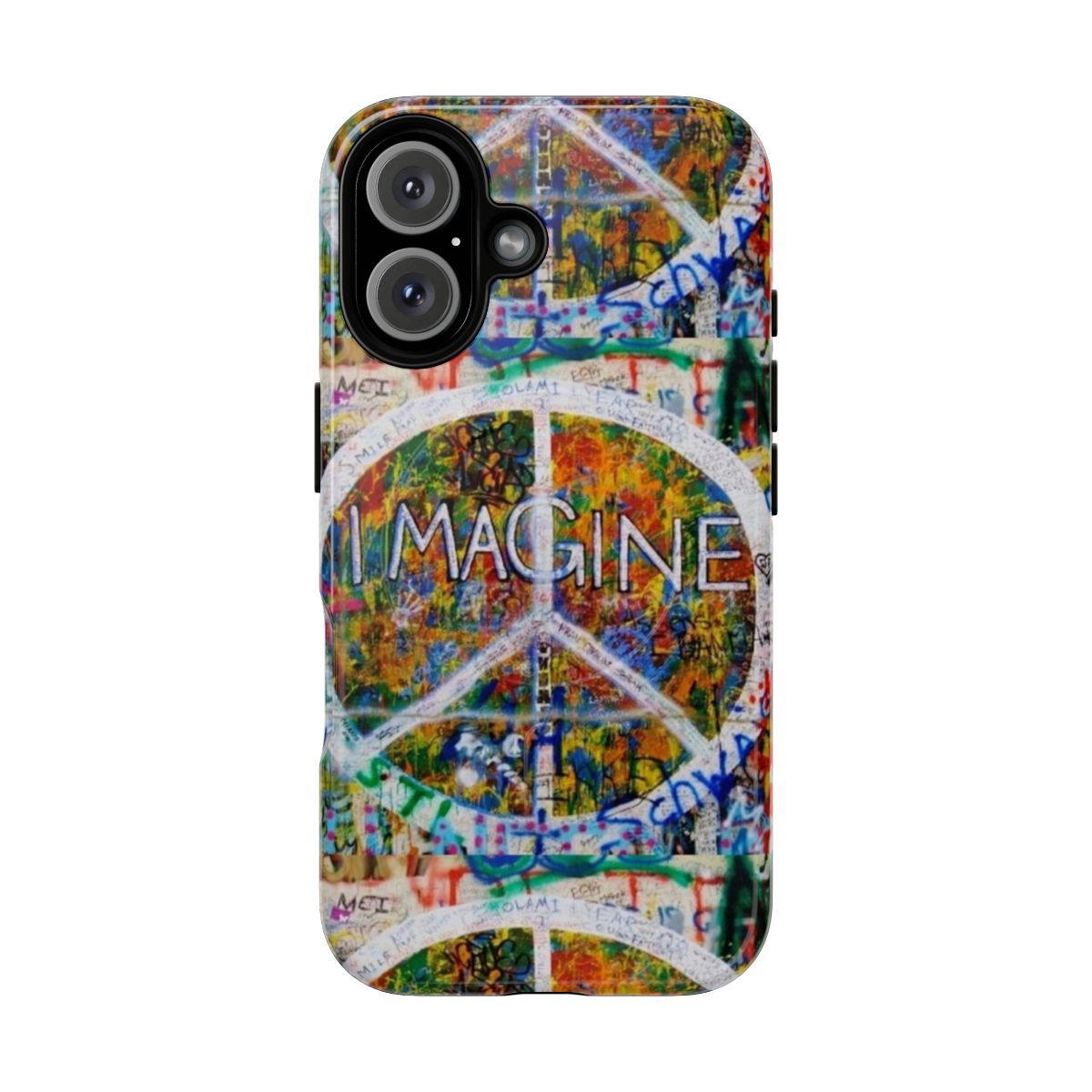 Colorful phone case featuring the iconic John Lennon Wall imagery