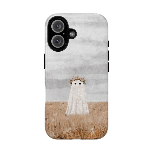 Ghostly meadow phone case with a wreath of wildflowers and fall foliage