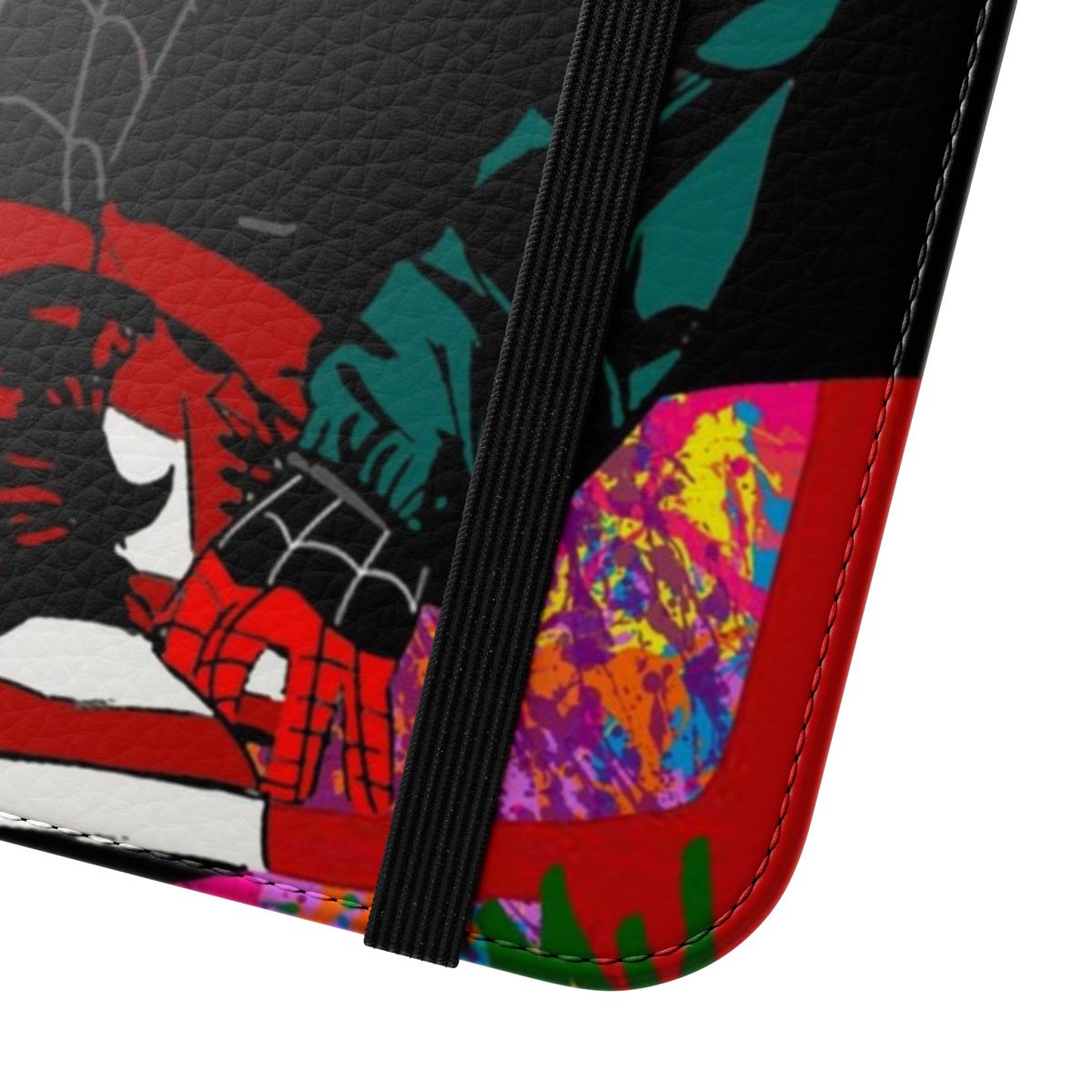 Colorful fan art inspired phone case featuring Miles Morales, the Spider-Man from the Spider-Verse - Close Up