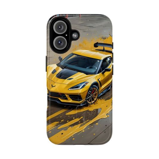 Magnetic tough phone case featuring a sleek and modern design inspired by the Corvette sports car and hypercar.