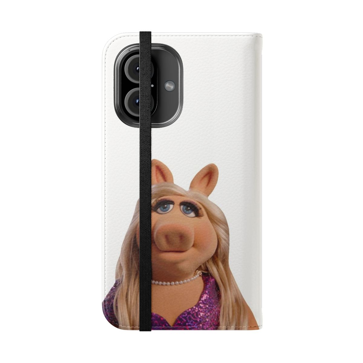 Flip cover phone case featuring a trendy Miss Piggy design - Folded Front