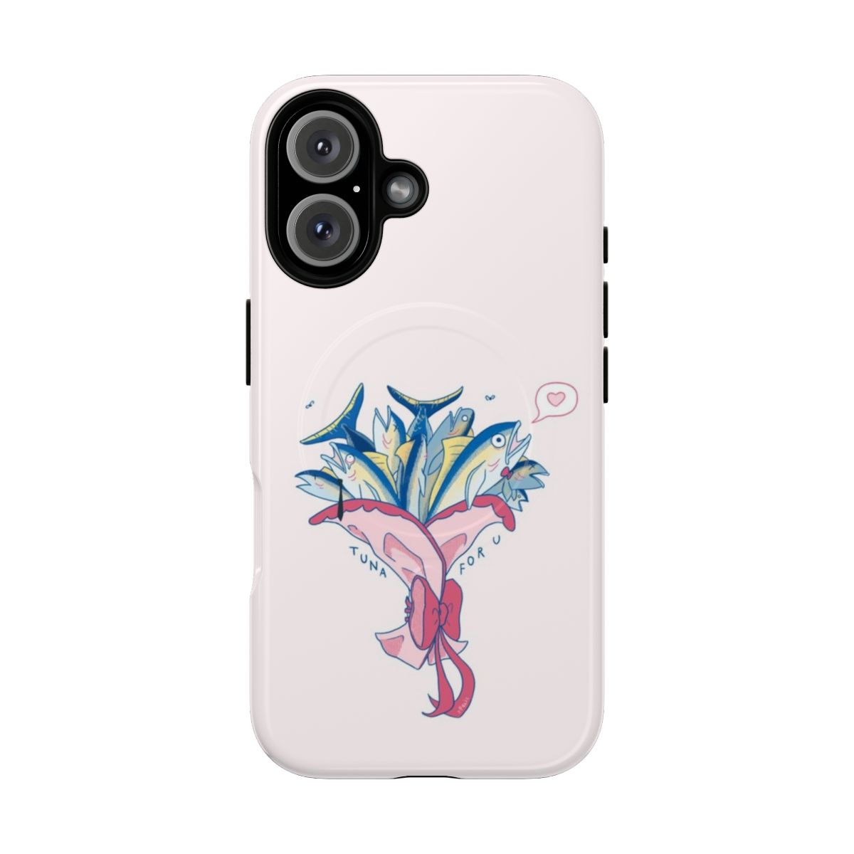 Vibrant pink tuna bouquet phone case with a whimsical and amusing design.