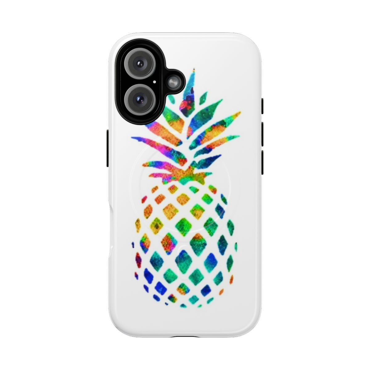 Colorful pineapple-themed phone case with a magnetic and tough design