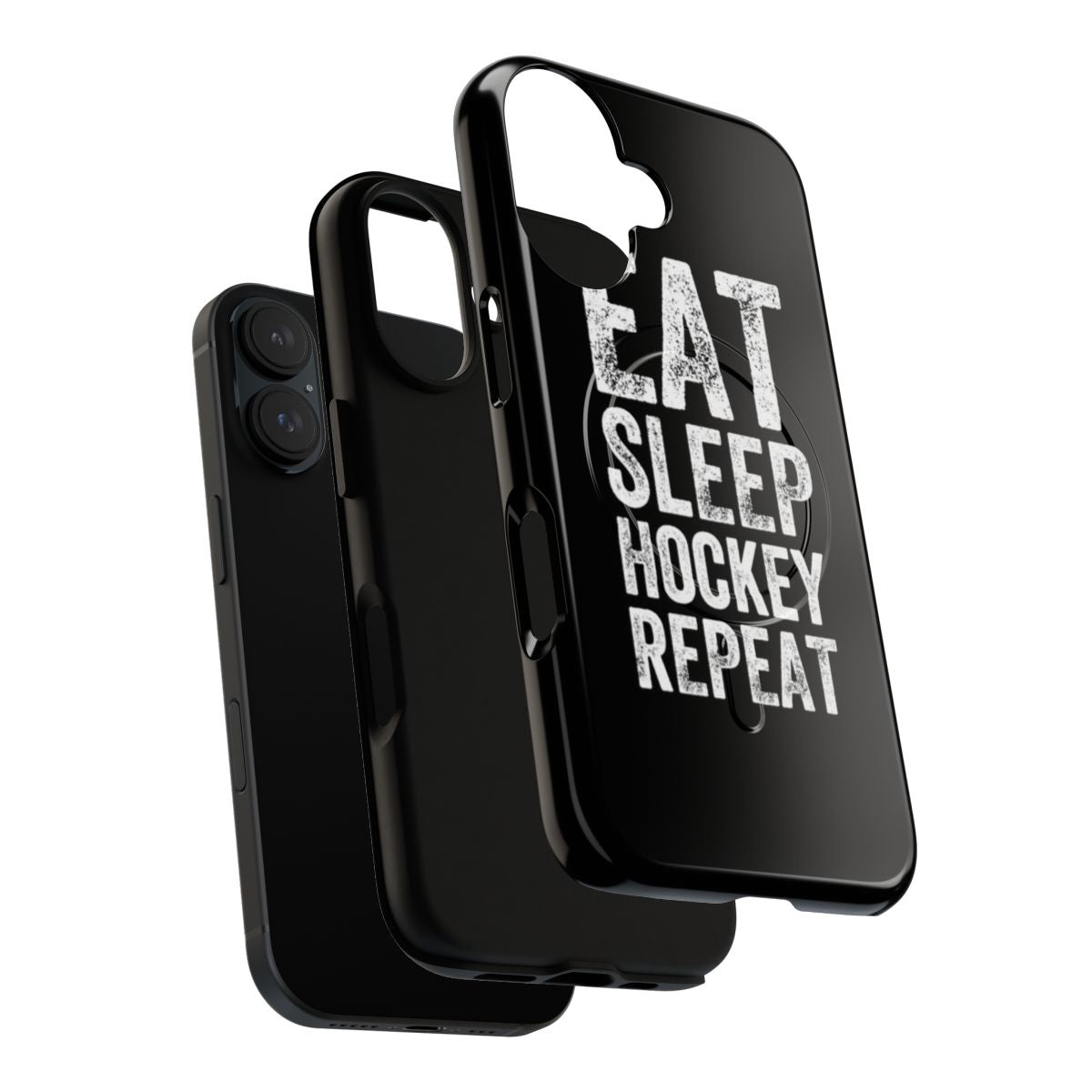 Magnetic tough phone case with a hockey-themed design and the text "Eat Sleep Hockey Repeat" - Layers