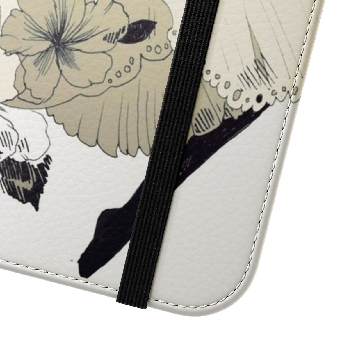 Flip cover phone case with a rabbit, ink, and girl design - Close Up