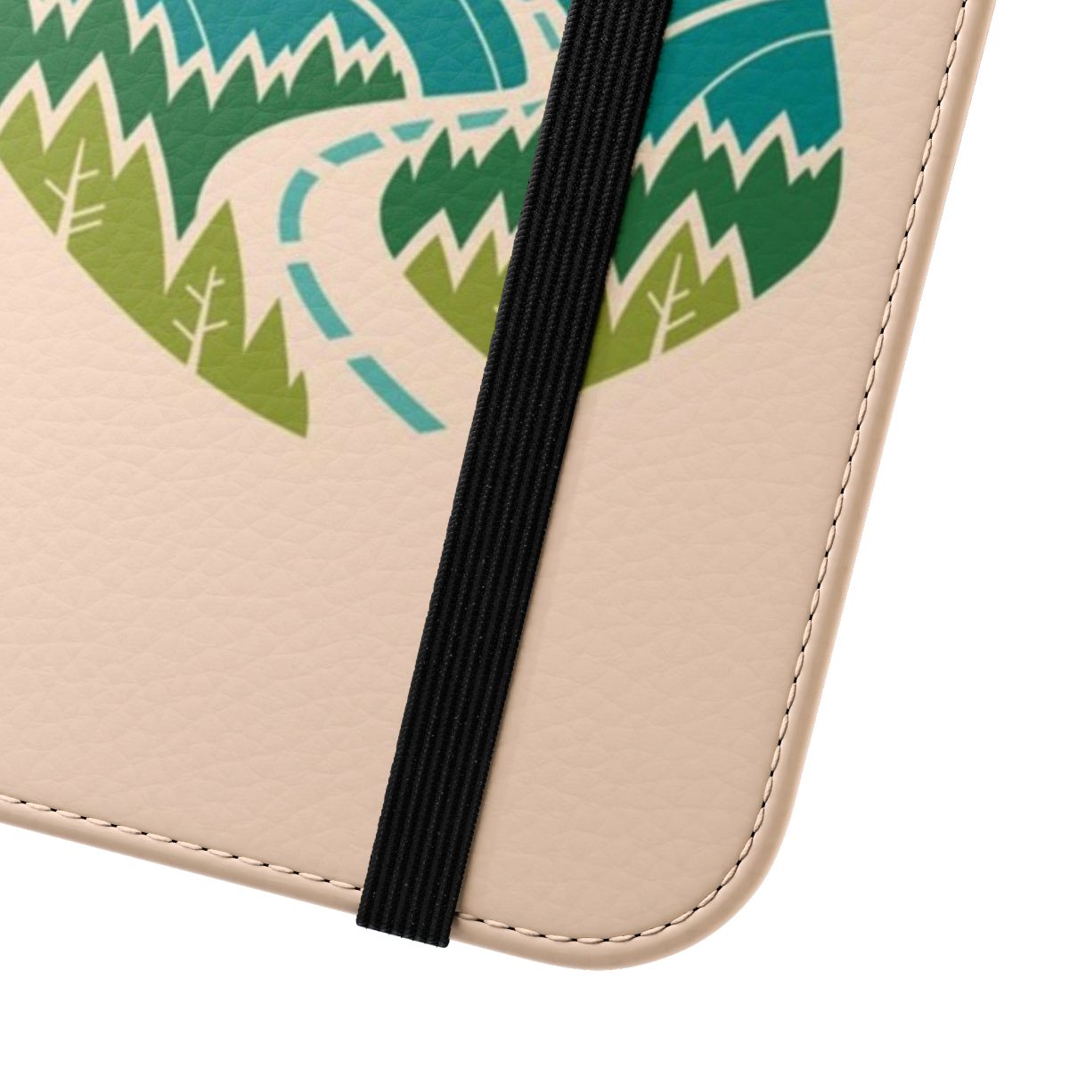 Scenic phone case with a nature landscape design of a road winding through mountains, hills, and forests. - Close Up