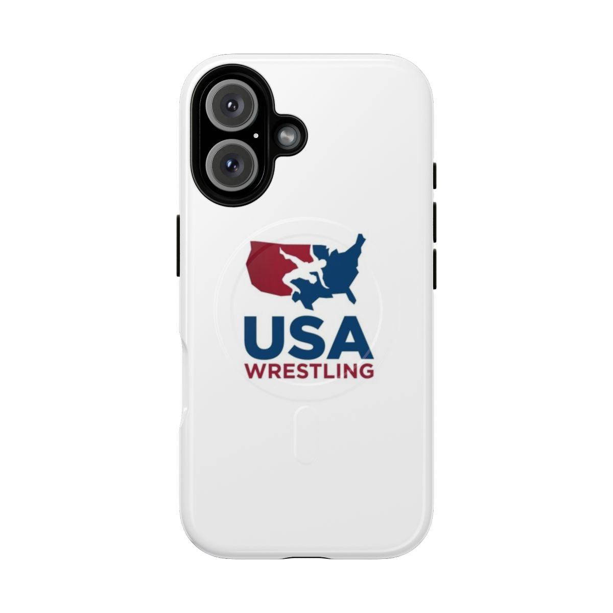 Magnetic tough phone case featuring a USA wrestling inspired logo design