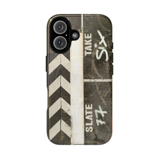 Magnetic clapper board design phone case with a retro film production aesthetic