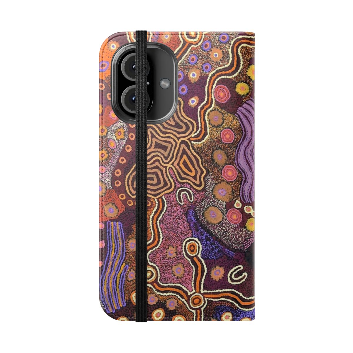 Vibrant Australian aboriginal-inspired dot painting phone case - Folded Front