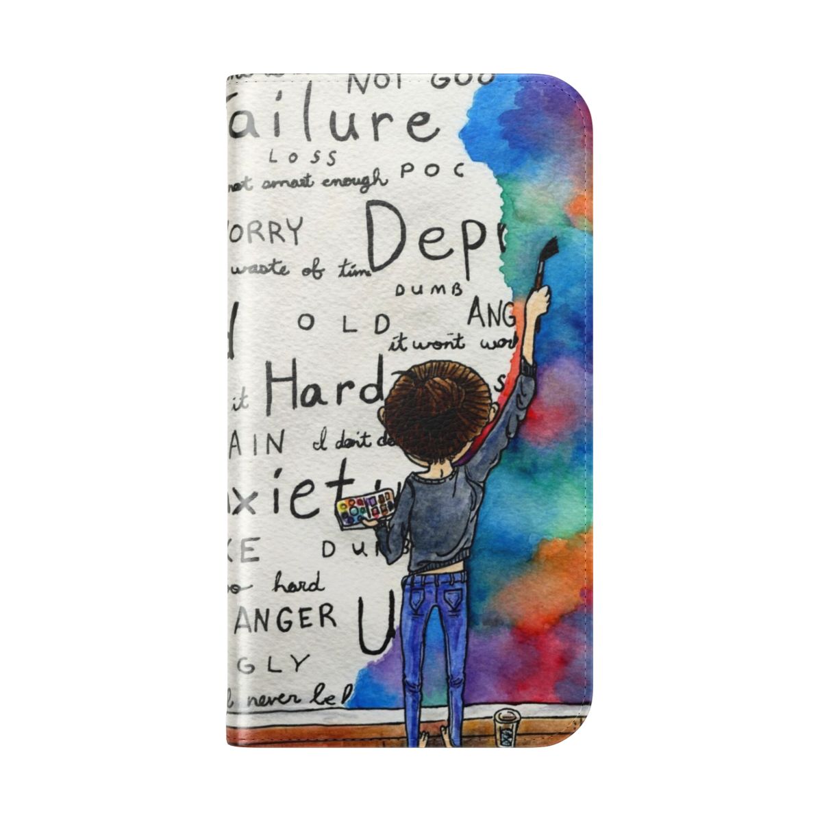 Watercolor painting design featuring the phrase "Always Fighting" on a flip cover phone case - Folded Back