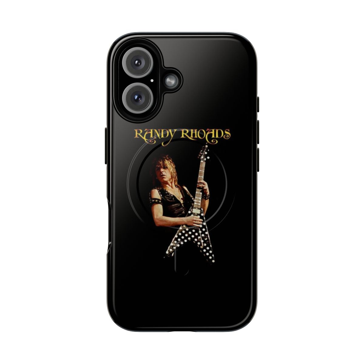 Magnetic phone case featuring the image of legendary hard rock guitarist Randy Rhoads