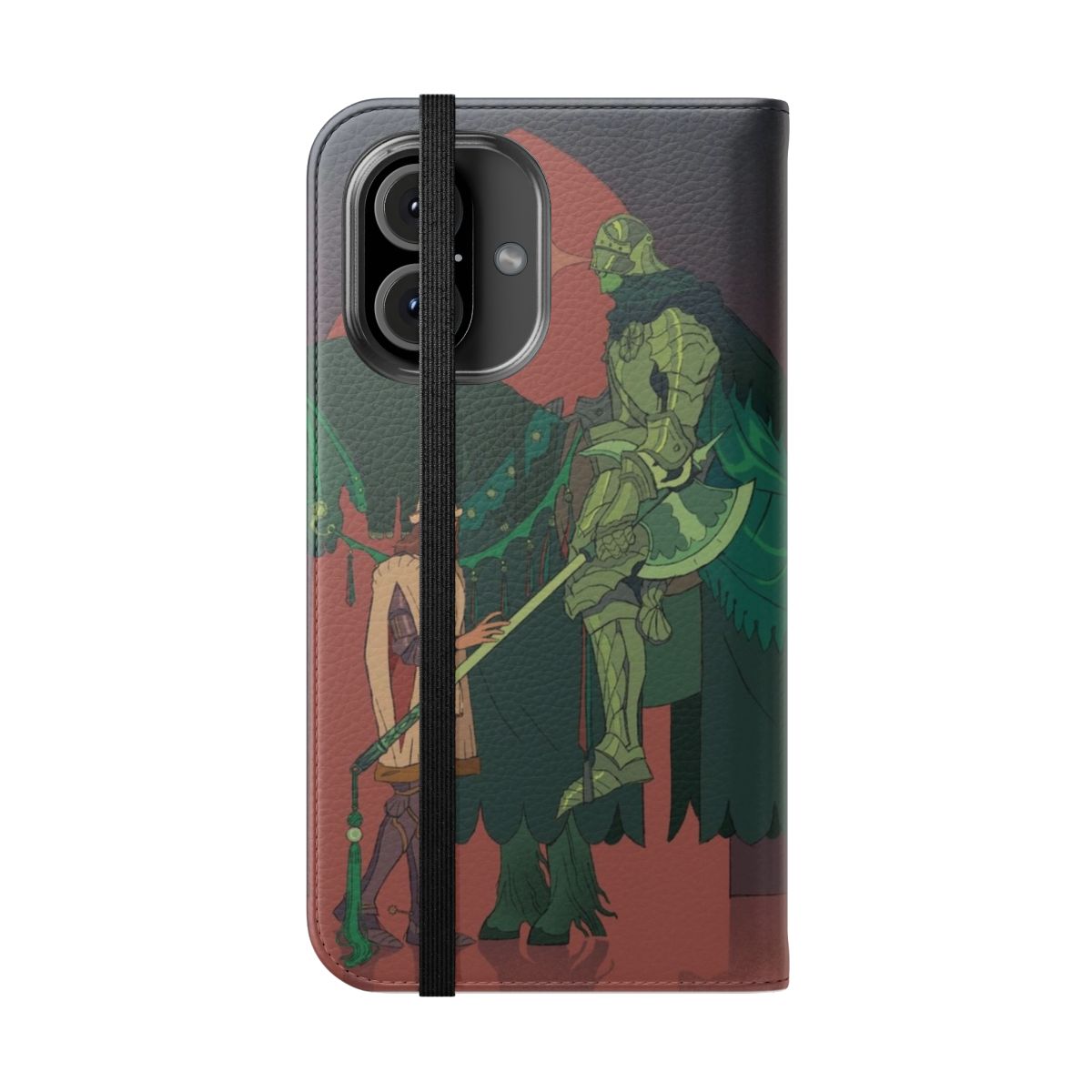 Flip cover phone case featuring medieval knight design - Folded Front