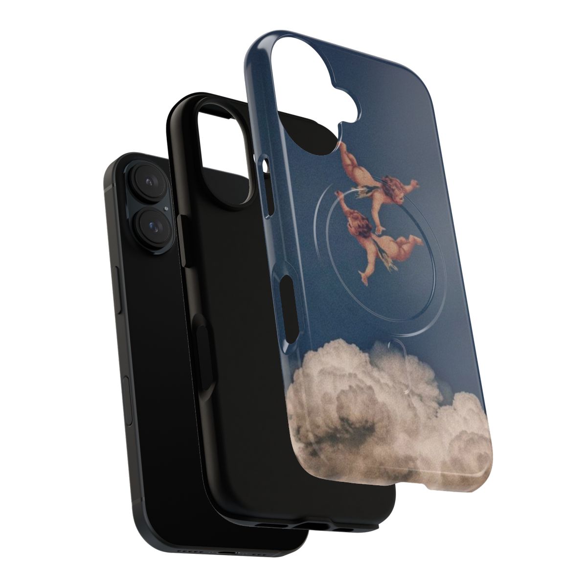 Detailed phone case with a vintage renaissance-style cherub or angel illustration - Layers