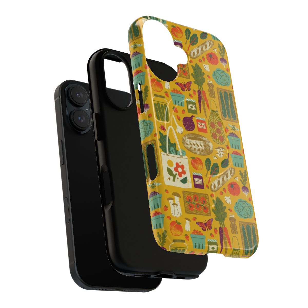 Farmers market-themed magnetic tough phone case with illustrations of produce and nature - Layers