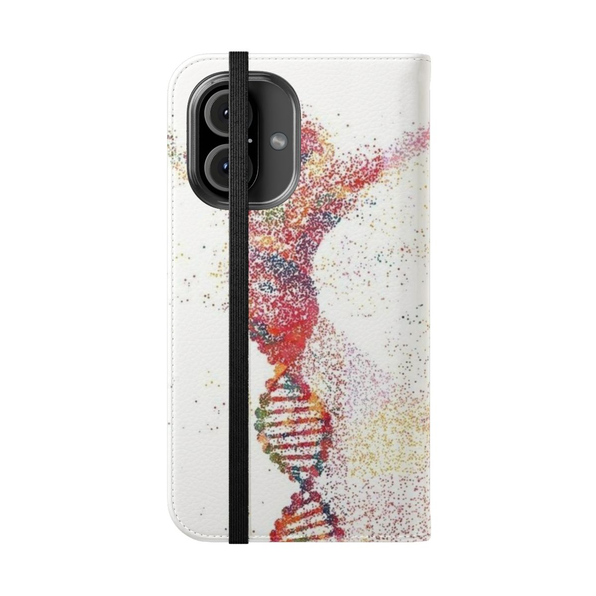 Artistic flip cover phone case featuring a watercolor design of the human brain, lungs, and other anatomical elements. - Folded Front