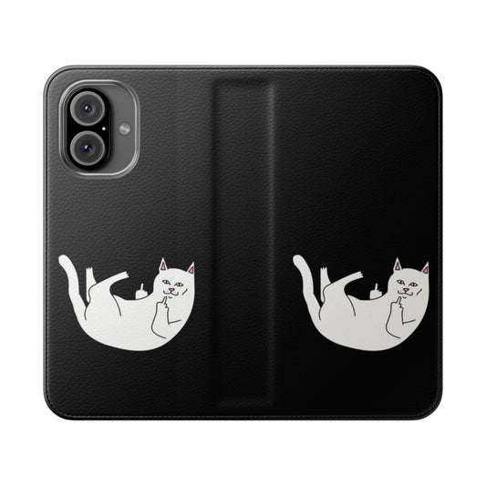 Flip phone case featuring a cat in a minimalist, aesthetic design