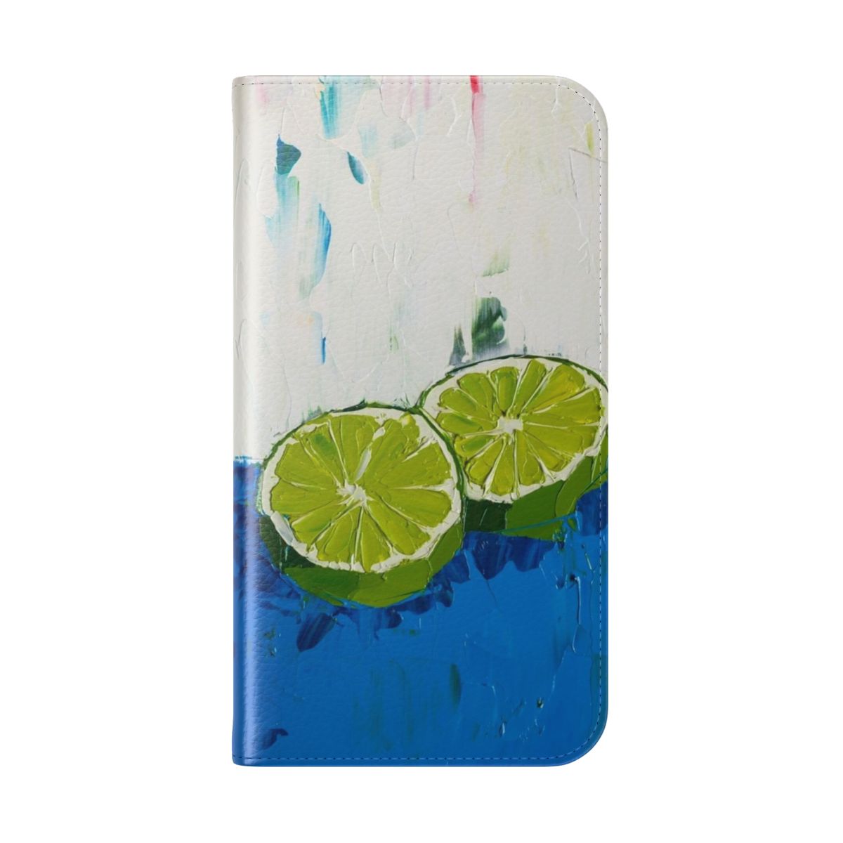 Lime green phone case featuring an original oil painting still life design - Folded Back