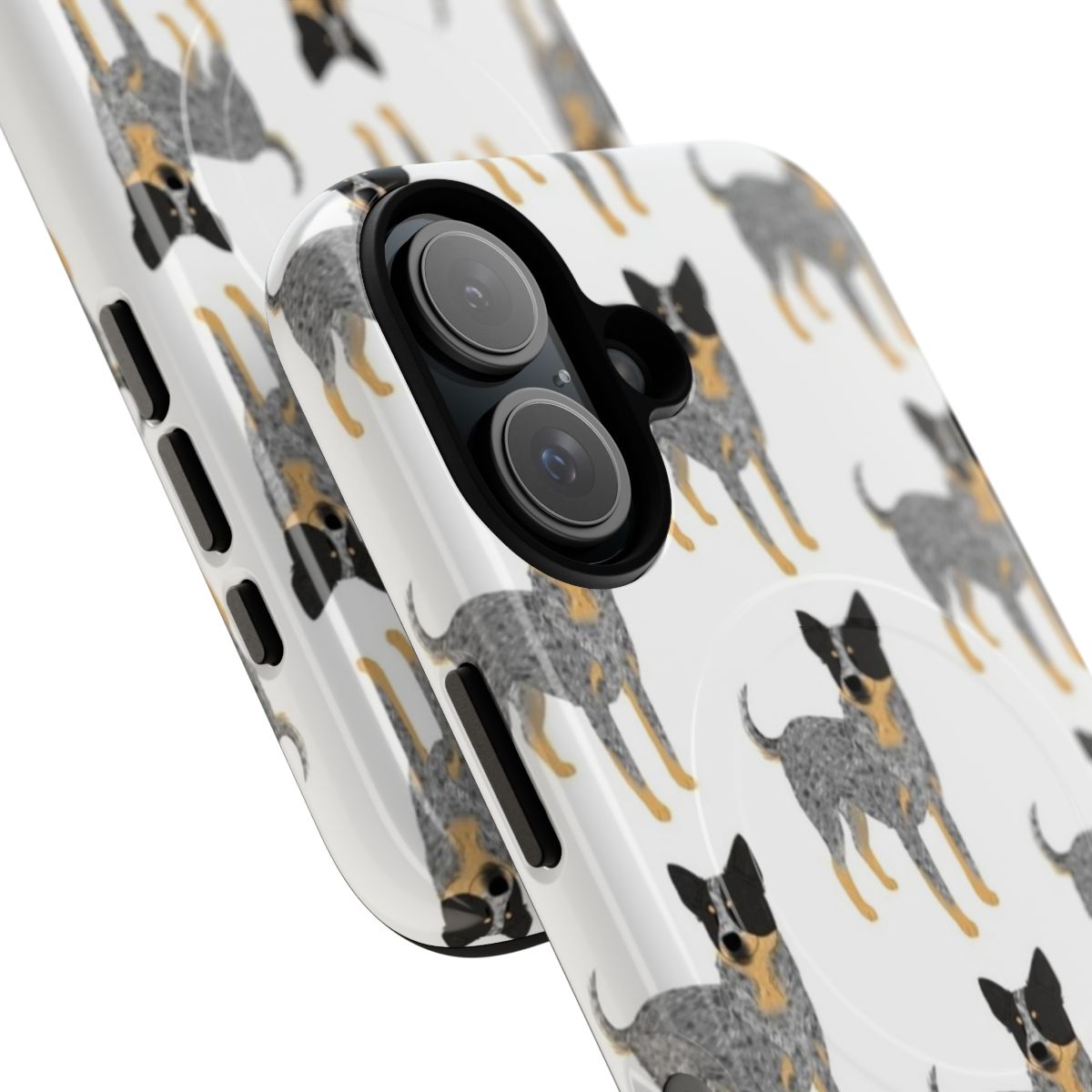 Tough magnetic phone case with a blue heeler dog design - Detail