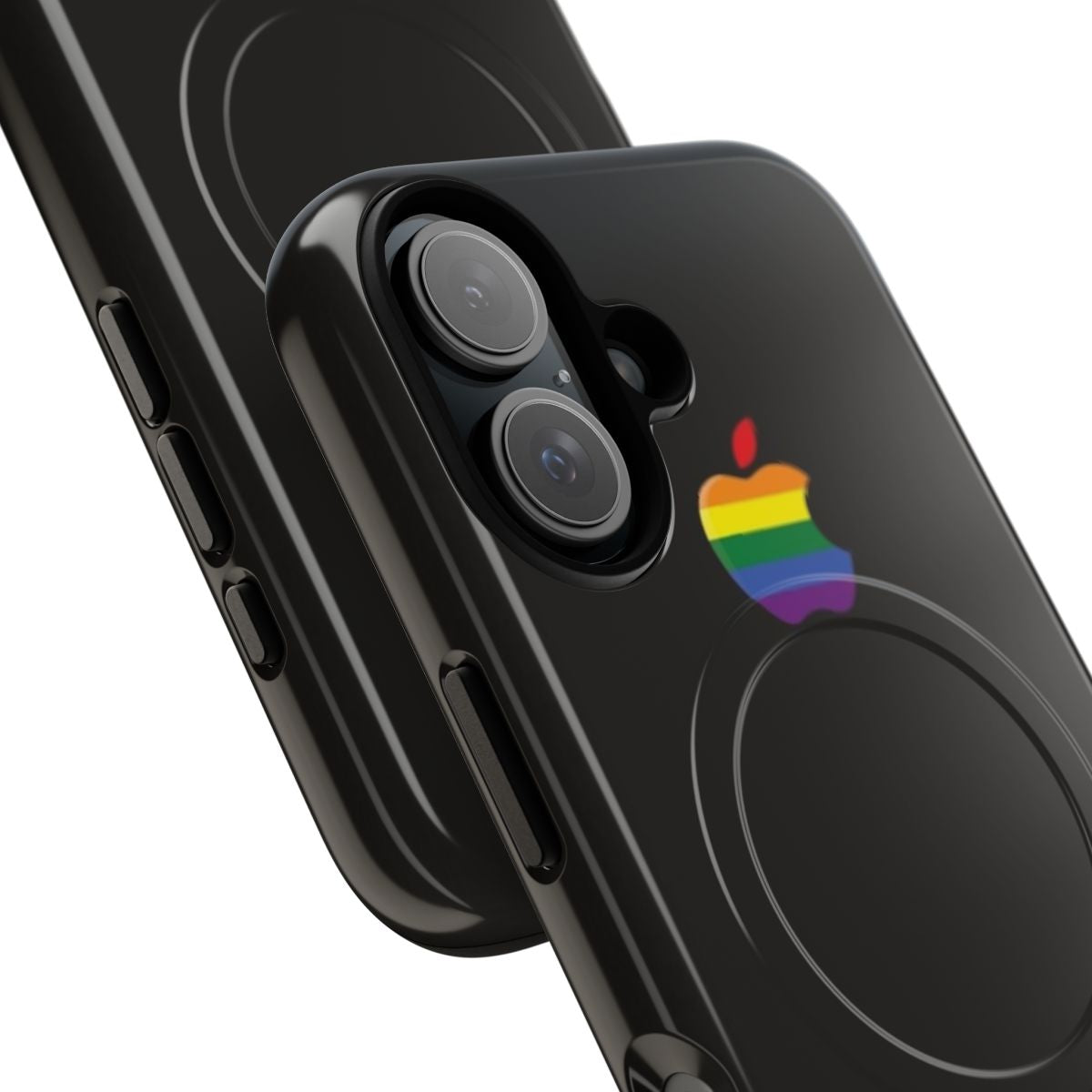 Space Gray Black Magnetic Tough iPhone Case with LGBT Rainbow Flag Design - Detail