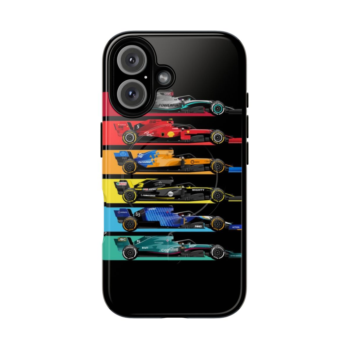 Formula racing car design on a durable phone case