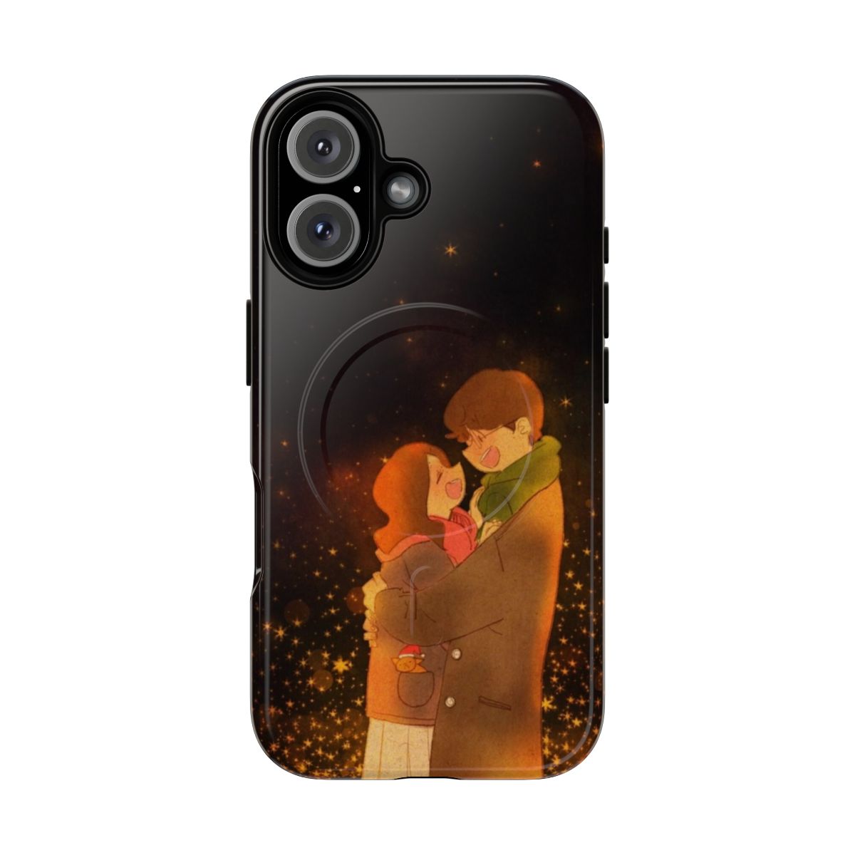 Romantic couple phone case featuring a cozy, color aesthetic illustration by Puuung