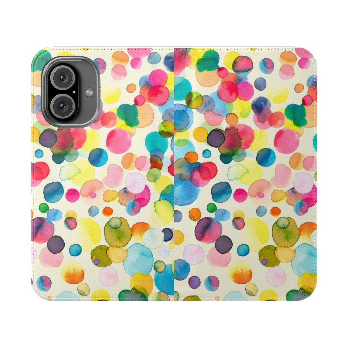 Colorful abstract watercolor-style phone case with dots and circles