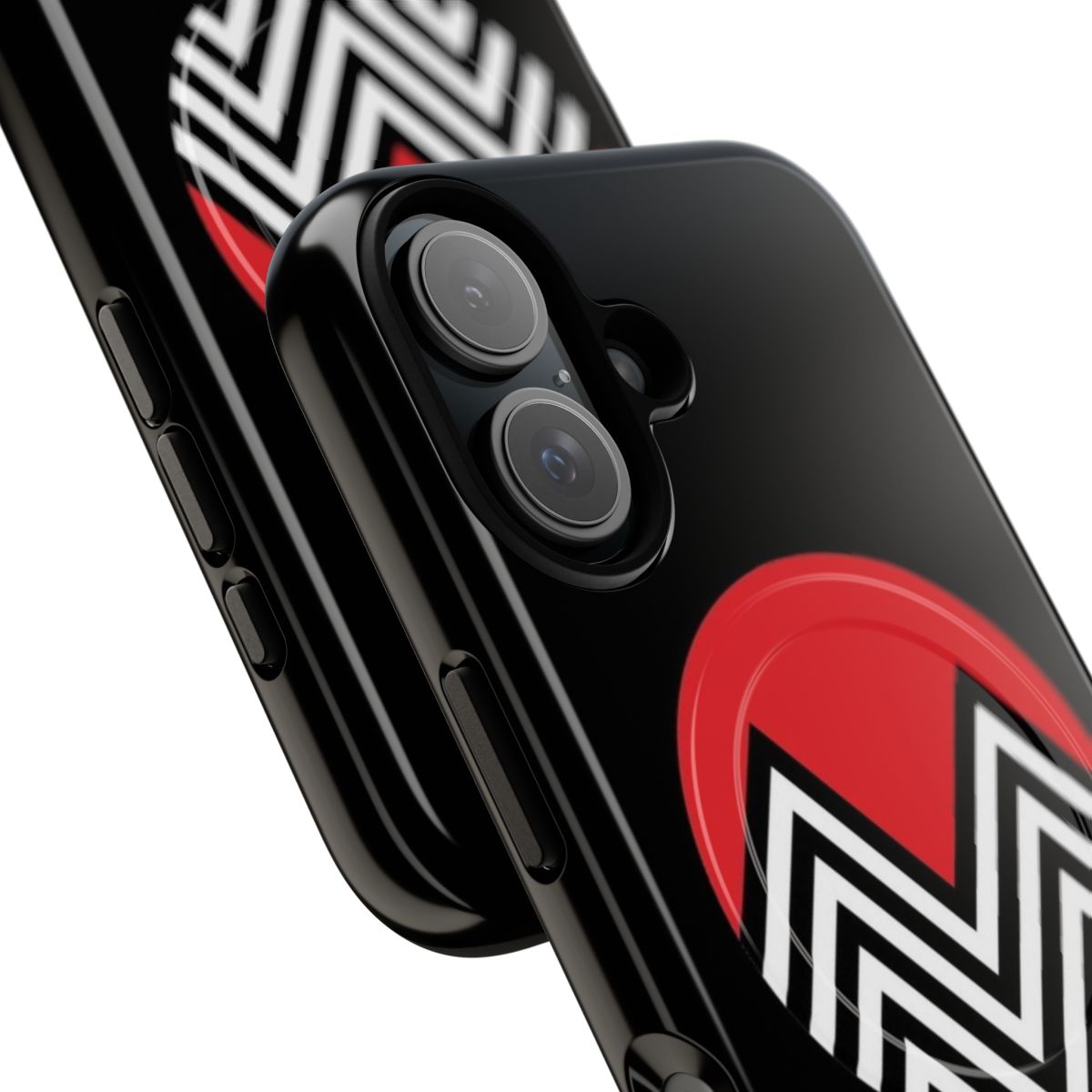 A phone case featuring an abstract geometric design inspired by the Black Lodge from the TV series Twin Peaks. - Detail